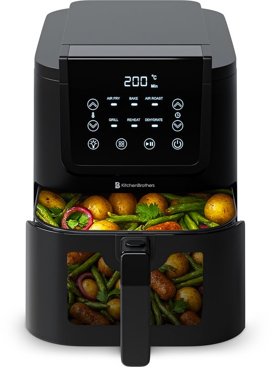 KitchenBrothers XL airfryer van 5 liter met kijkvenster en touchscreen