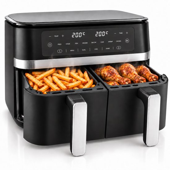 Vivid Green dubbele XXL airfryer van 11 liter met twee manden